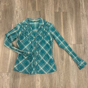 Maurices Teal Plaid Button-Down Shirt